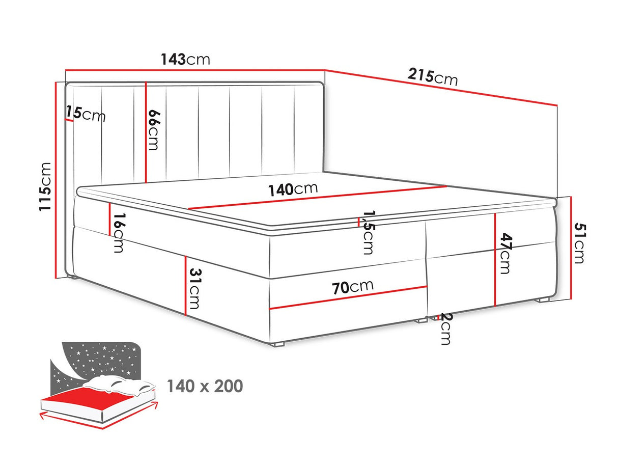 Kontinentális ágy IDEAL BOX (Sonden Box), Szín: Magic bársony 2213, Alvó felület mérete: 140 x 200 cm 4425328