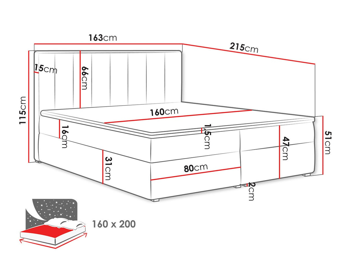 Kontinentális ágy IDEAL BOX (Sonden Box), Szín: Magic bársony 2225, Alvó felület mérete: 160 x 200 cm 4425329