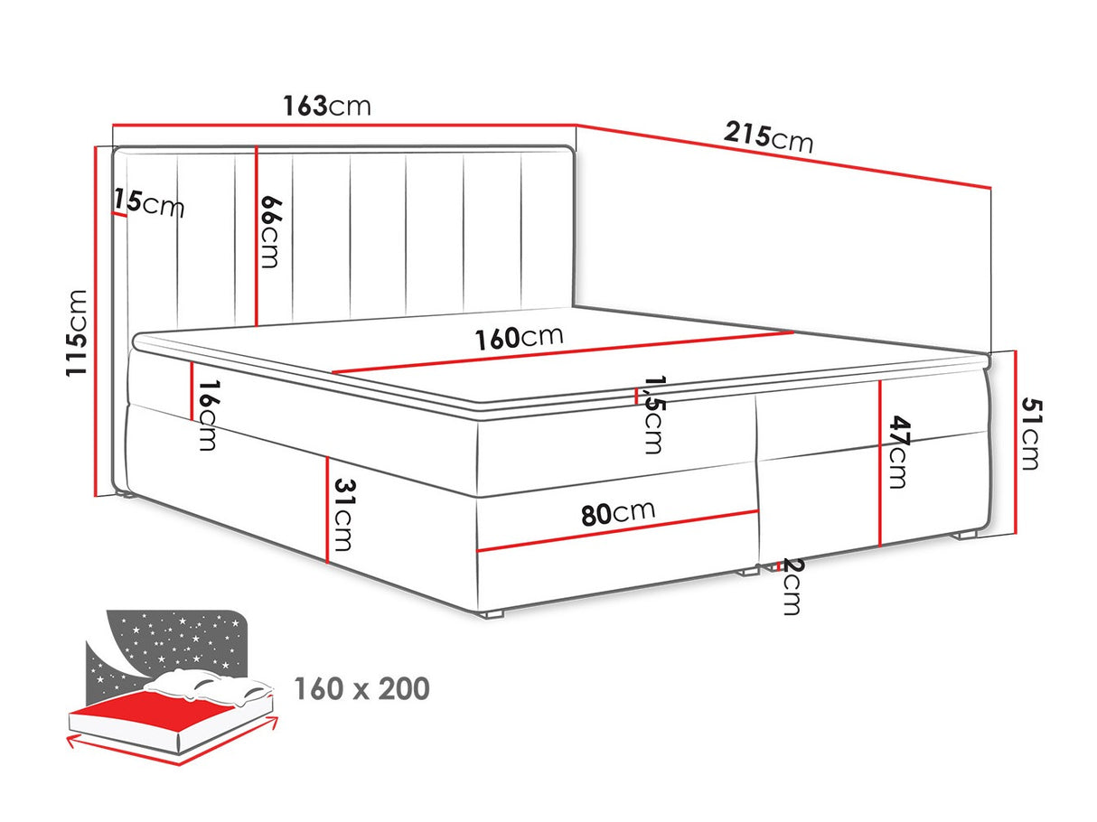 Kontinentális ágy IDEAL BOX (Sonden Box), Szín: Magic bársony 2213, Alvó felület mérete: 160 x 200 cm 4425334
