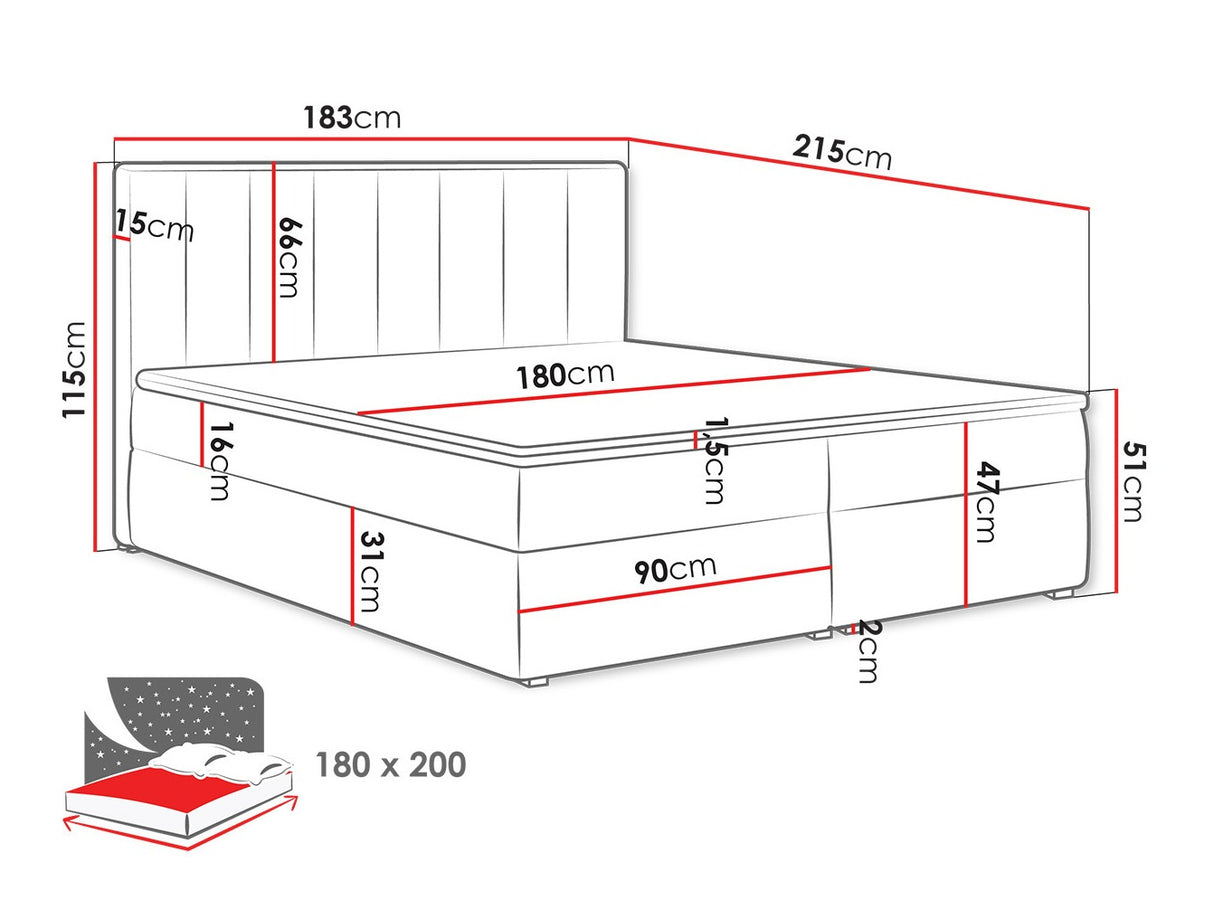 Kontinentális ágy IDEAL BOX (Sonden Box), Szín: Magic bársony 2217, Alvó felület mérete: 180 x 200 cm 4425336