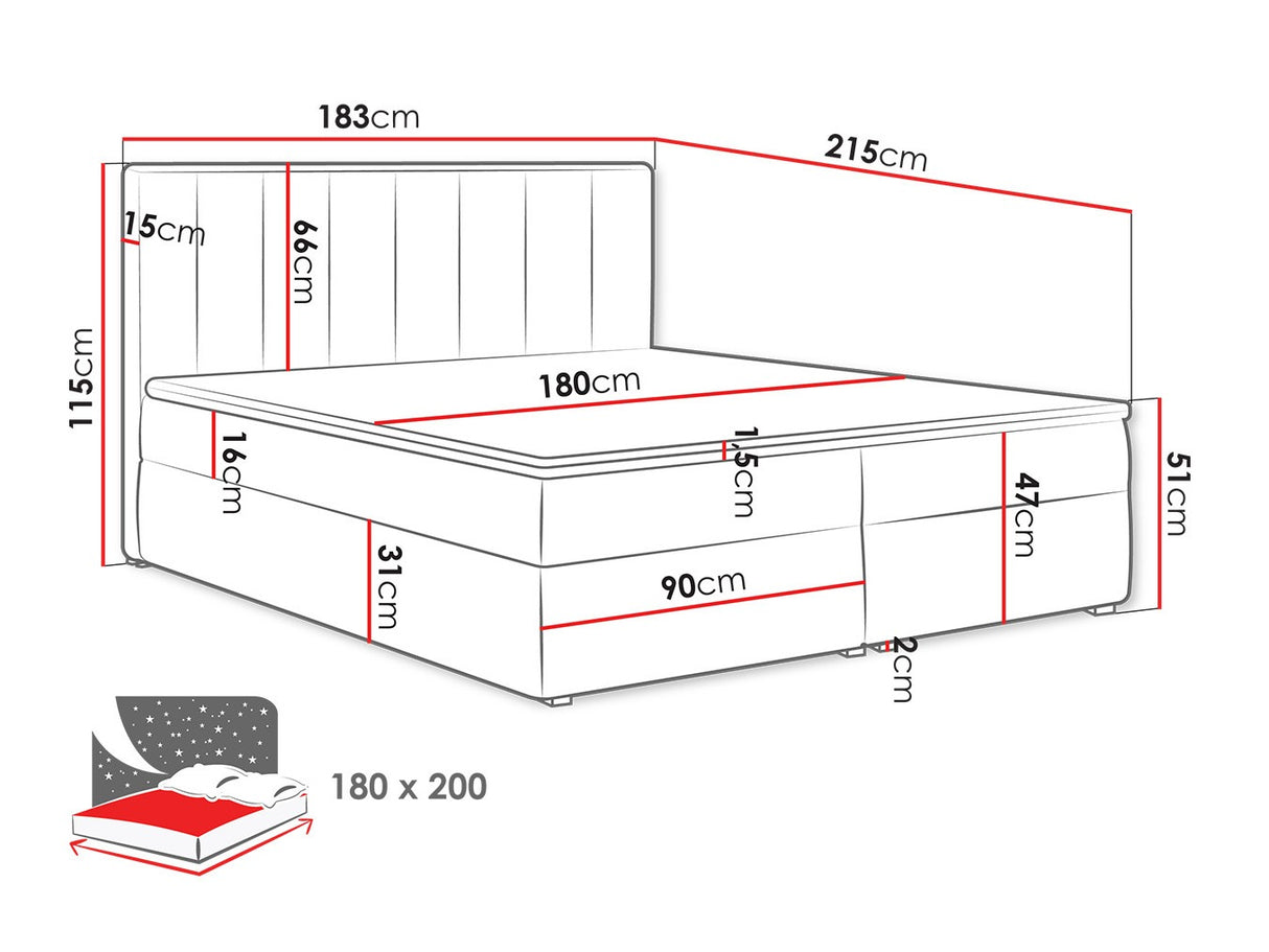 Kontinentális ágy IDEAL BOX (Sonden Box), Szín: Magic bársony 2213, Alvó felület mérete: 180 x 200 cm 4425340