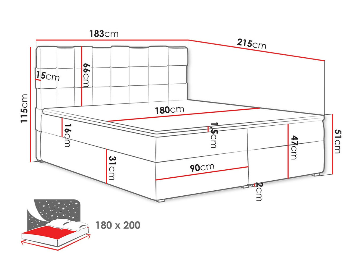 Kontinentális ágy MALMO BOX (Kinec Box), Szín: Kronos 22, Alvó felület mérete: 180 x 200 cm 4425343