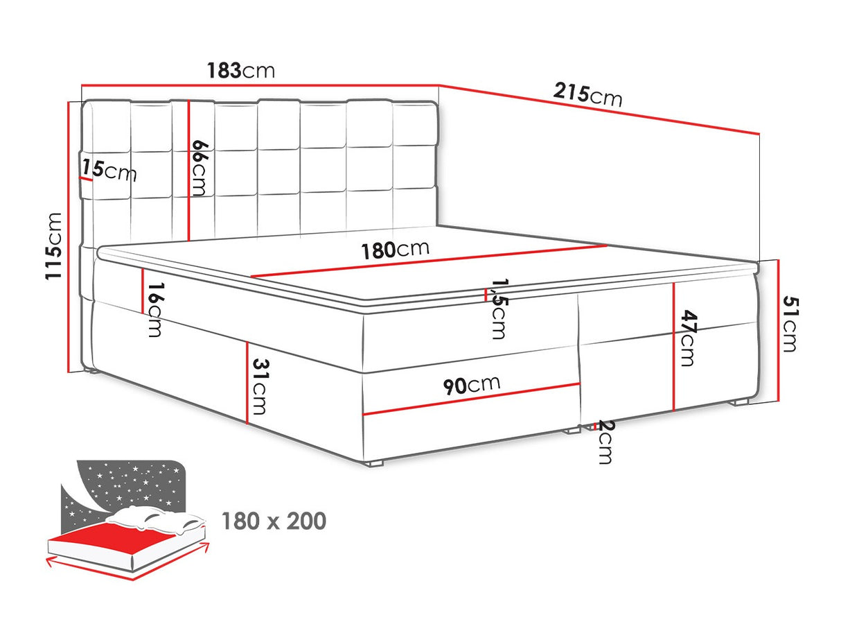 Kontinentális ágy MALMO BOX (Kinec Box), Szín: Kronos 02, Alvó felület mérete: 180 x 200 cm 4425345