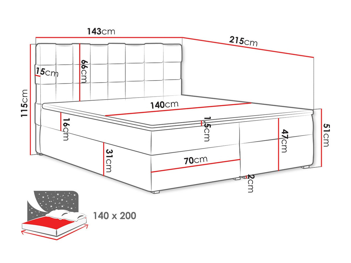 Kontinentális ágy MALMO BOX (Kinec Box), Szín: Kronos 22, Alvó felület mérete: 140 x 200 cm 4425355