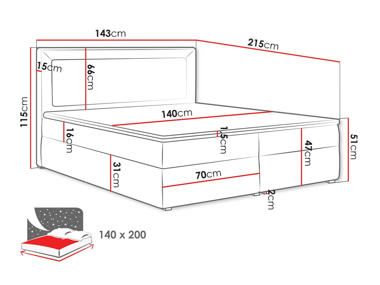 Kontinentális ágy MODEN BOX (Koay Box), Szín: Victoria 14 853, Alvó felület mérete: 140 x 200 cm 4425359