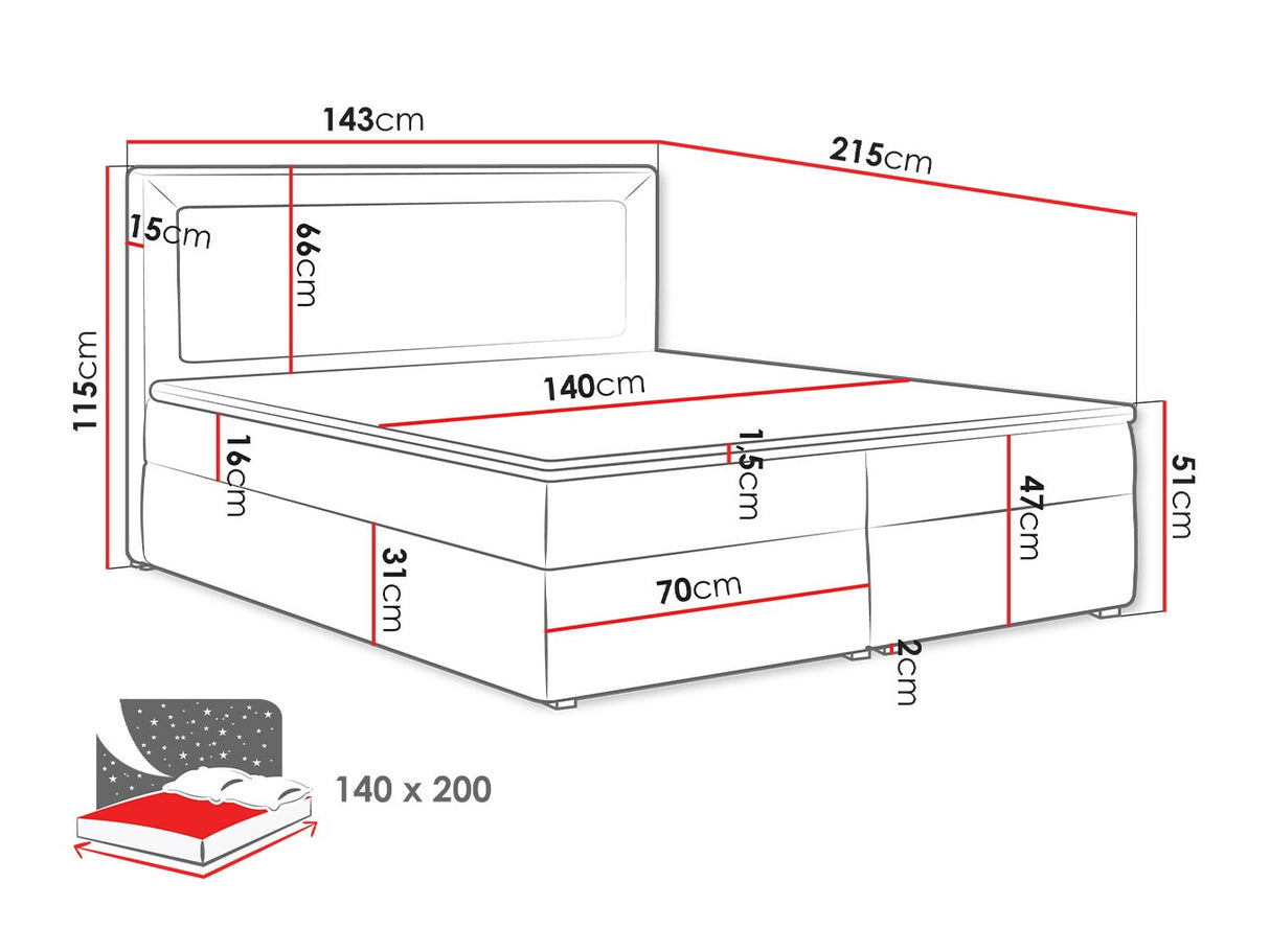 Kontinentális ágy MODEN BOX (Koay Box), Szín: Victoria 14 867, Alvó felület mérete: 140 x 200 cm 4425364