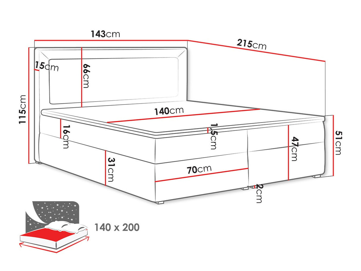 Kontinentális ágy MODEN BOX (Koay Box), Szín: Victoria 14 868, Alvó felület mérete: 140 x 200 cm 4425365