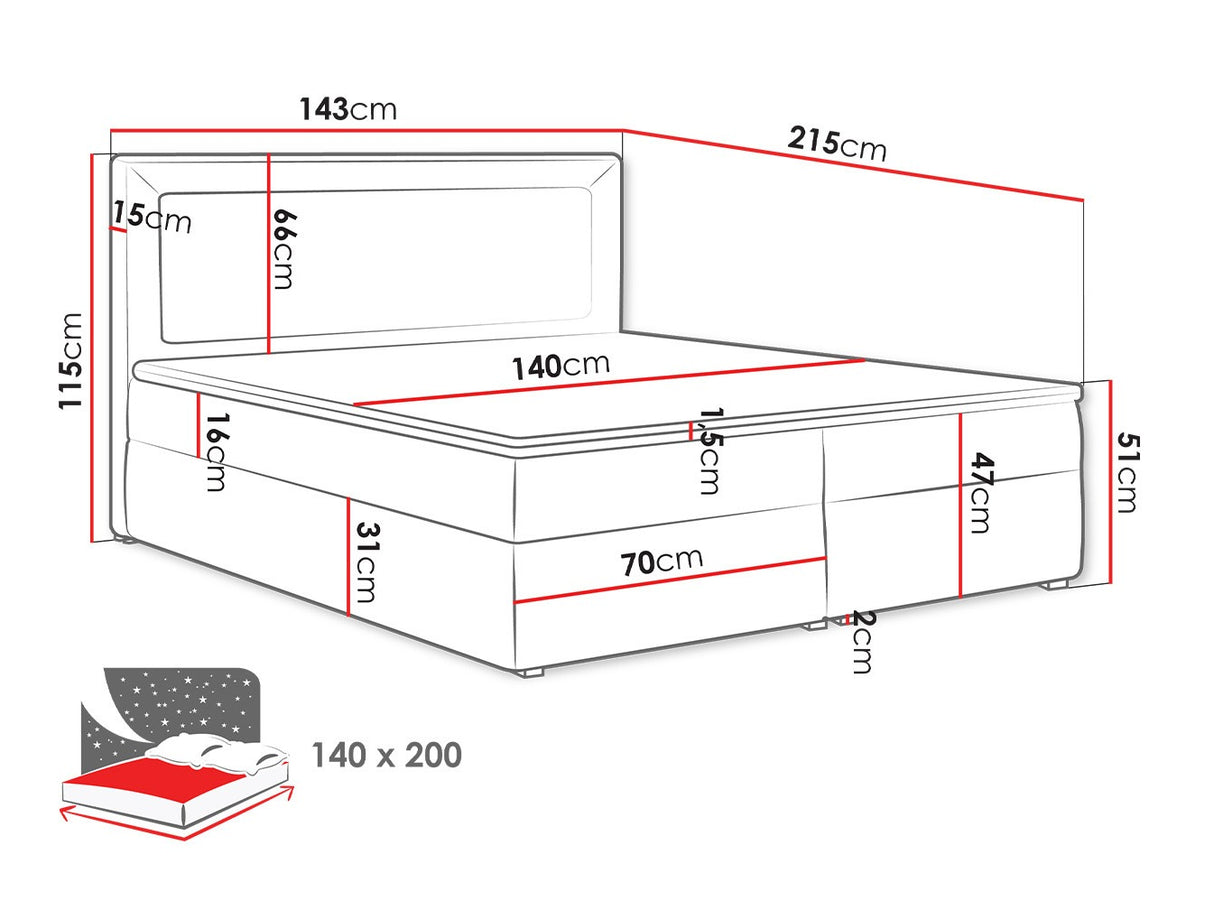 Kontinentális ágy MODEN BOX (Koay Box), Szín: Victoria 14 869, Alvó felület mérete: 140 x 200 cm 4425366