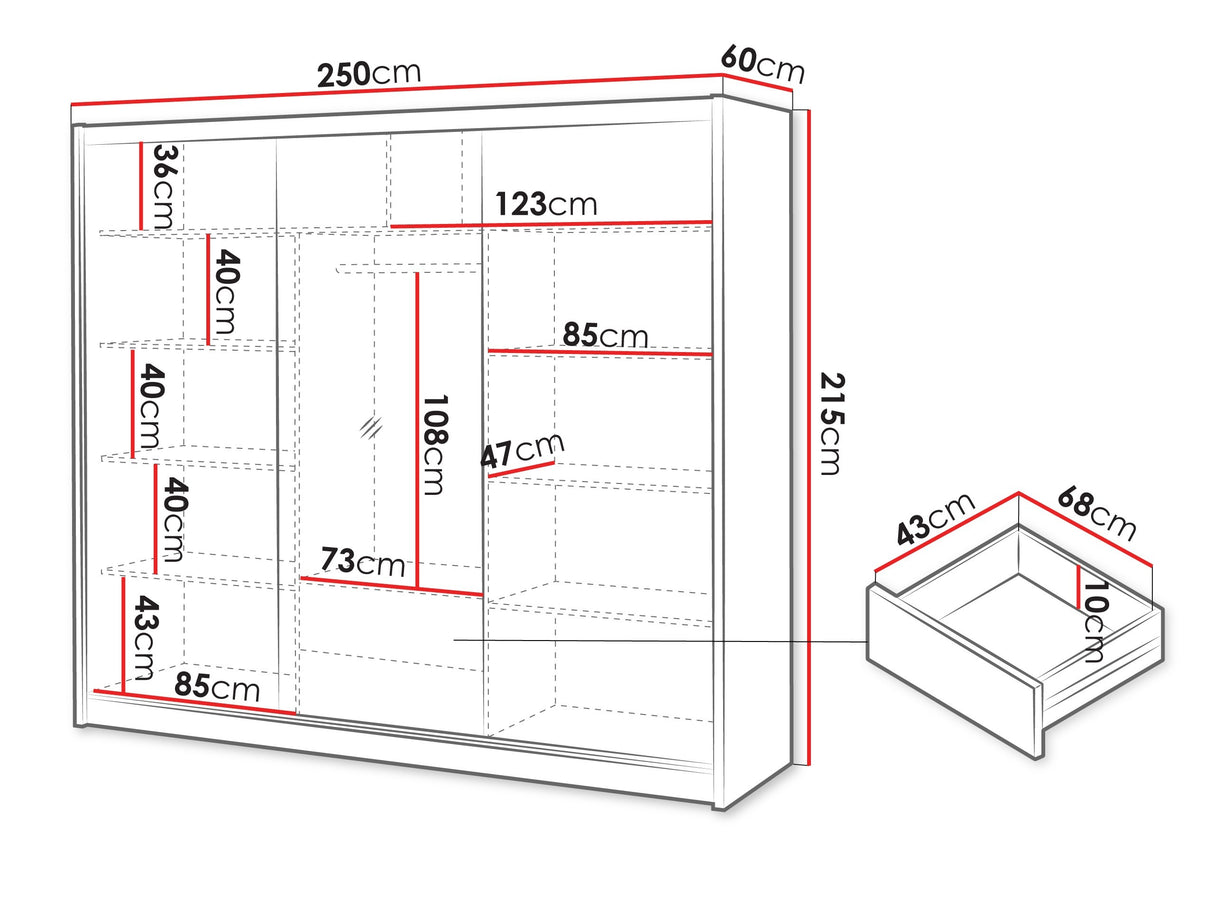 Gardróbszekrény LONDON LUX 250, Szín: Kasmír + Wotan tölgy