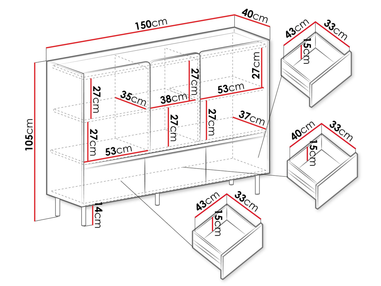 Komód LUCA SYSTEM 7, Szín: Poros zöld + Tölgy