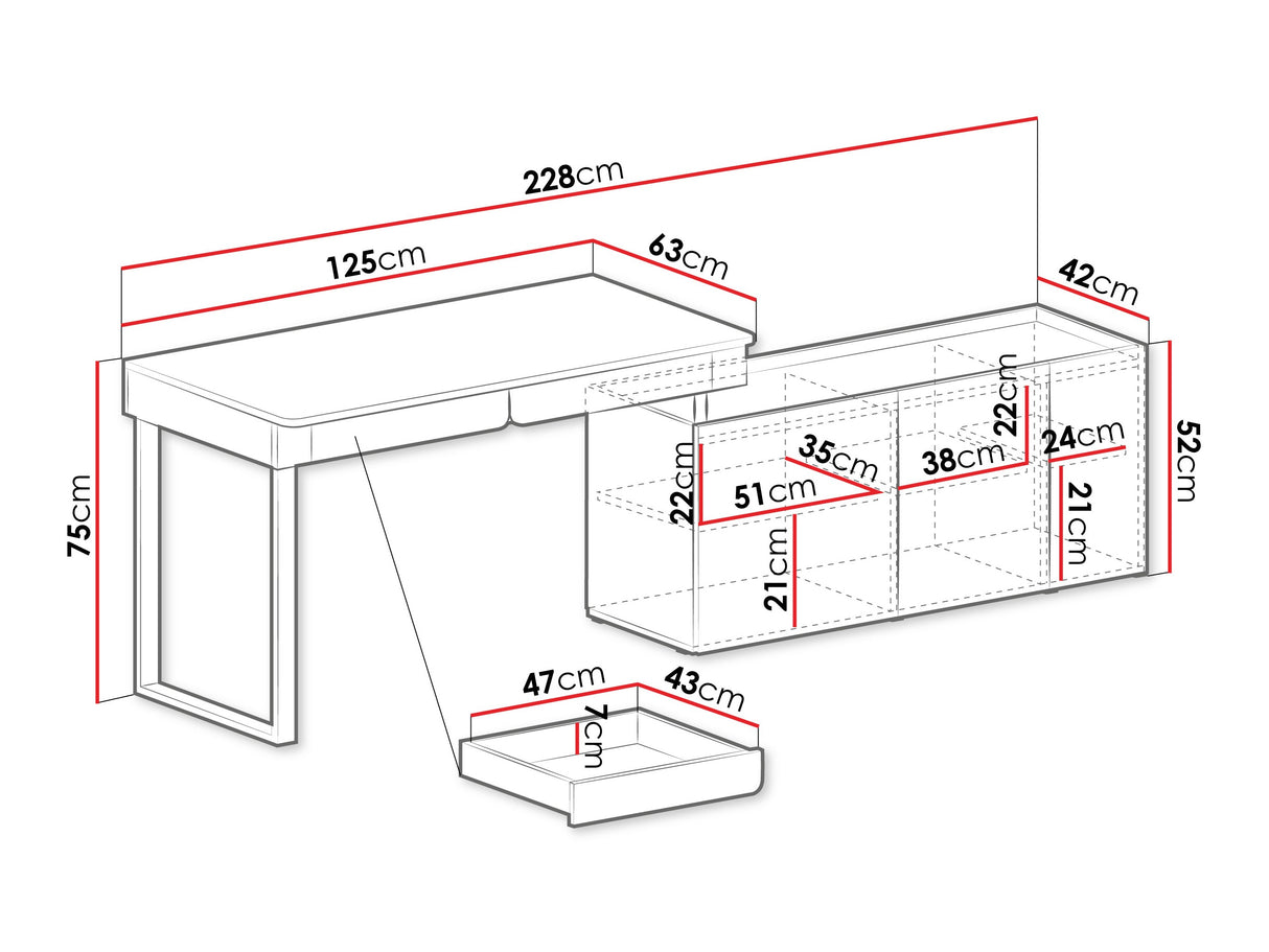 Sarok íróasztal LUCA SYSTEM 10, Szín: + Tölgy