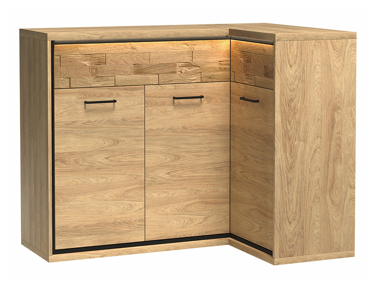 Sarok komód MEDIOLAN 15 K (Sarged SR15 K), Szín: Világos fa + Tölgy, -világítás: Igen, Lábak: Nem 4431752