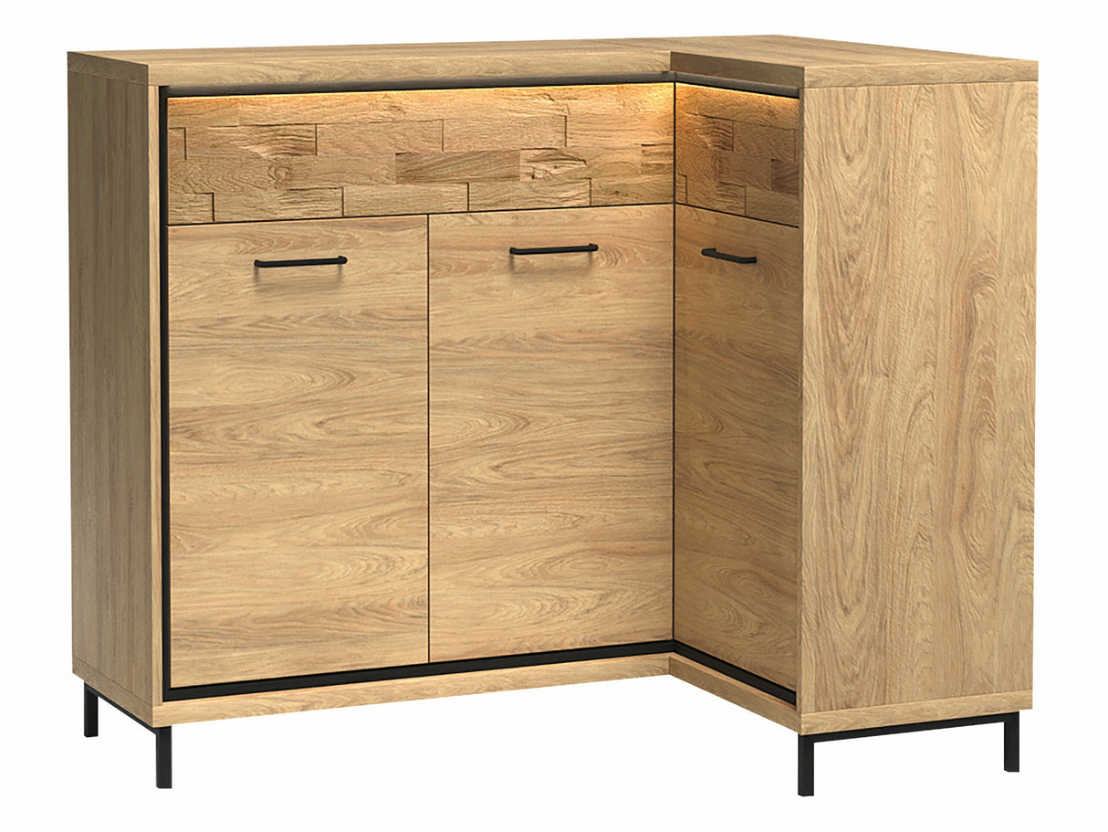 Sarok komód MEDIOLAN 15 K (Sarged SR15 K), Szín: Világos fa + Tölgy, -világítás: Igen, Lábak: Igen 4431761