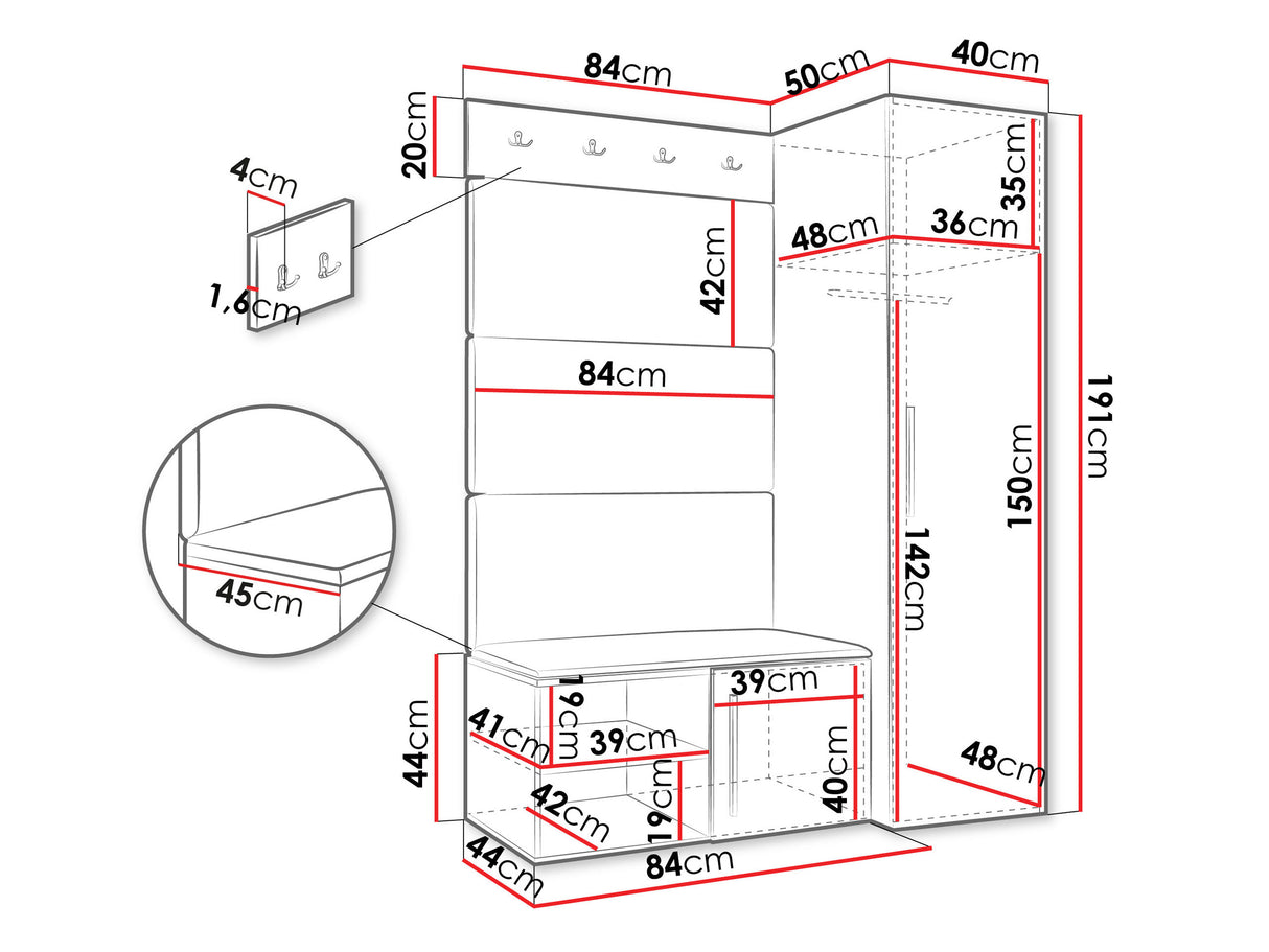 Előszoba garnitúra Garderoba MEDI II, Keret színe: Fehér, Puha falpanel színe: Manila 02 4451744