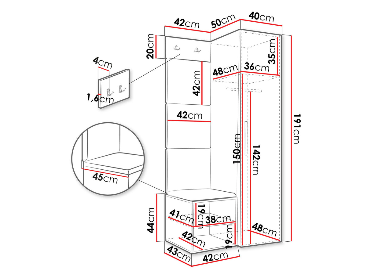 Előszoba garnitúra Garderoba MEDI III, Keret színe: Fehér, Puha falpanel színe: Manila 02 4451910