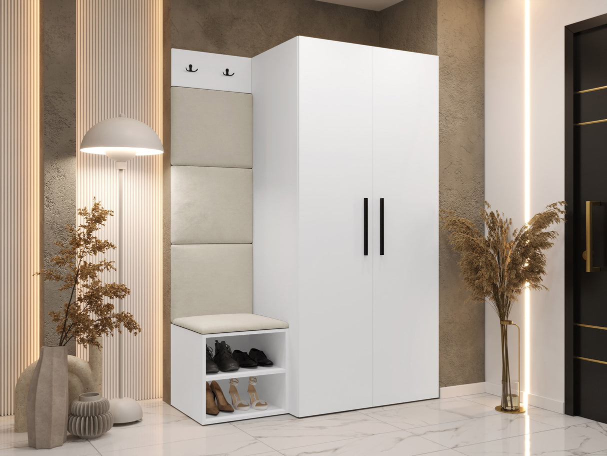 Előszoba garnitúra Garderoba MEDI IV, Keret színe: Fehér, Puha falpanel színe: Manila 02 4452008