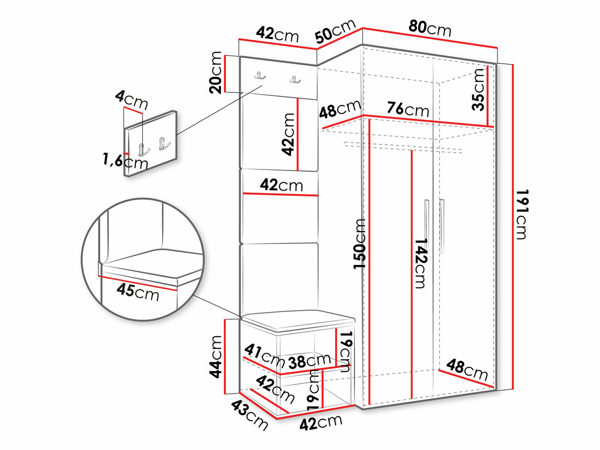 Előszoba garnitúra Garderoba MEDI IV, Keret színe: Fehér, Puha falpanel színe: Manila 02 4452076