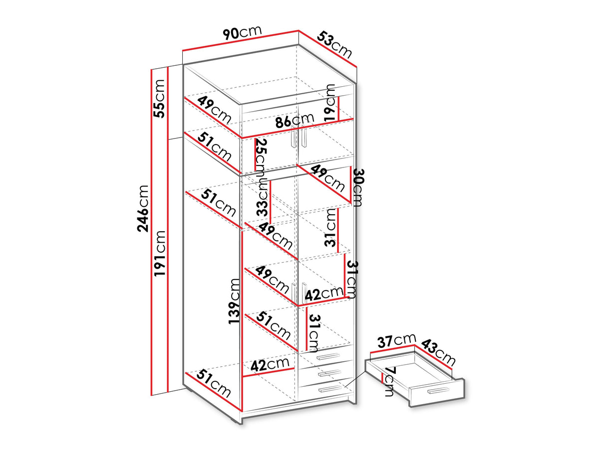 Gardróbszekrény Elena 2D3S +, Szín: