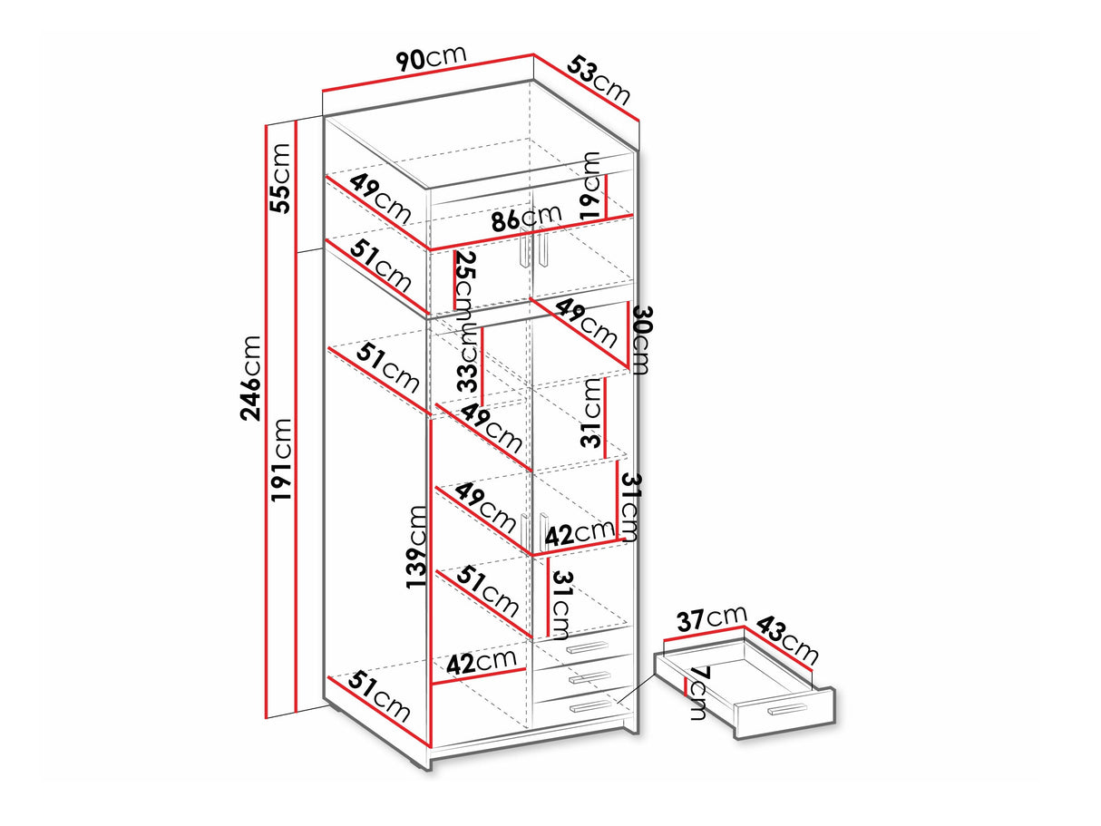 Gardróbszekrény ELENA 2D3S +, Szín: Fehér 4454173