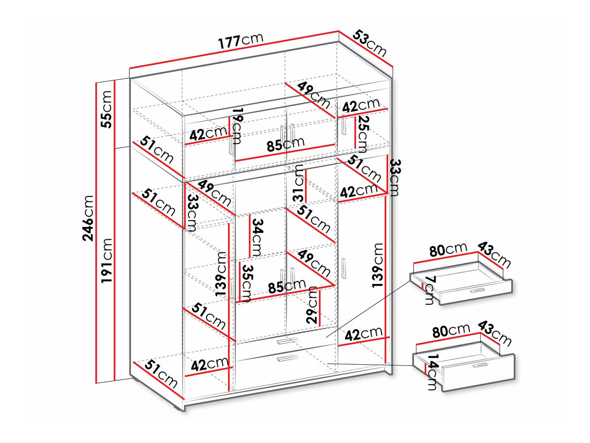 Gardróbszekrény ELENA (Melen 4D), Szín: Fehér 4454418