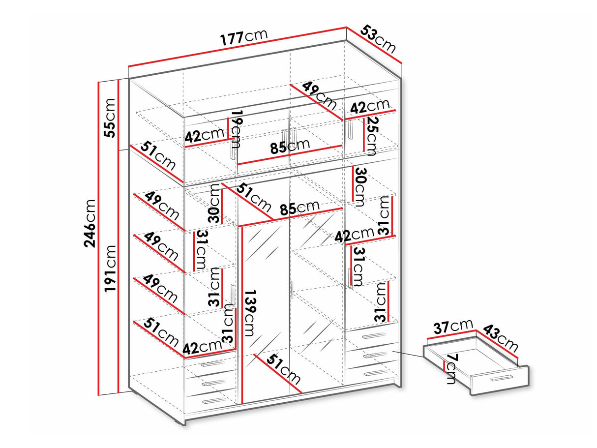 Gardróbszekrény ELENA 4D6S +, Szín: Fehér 4454557