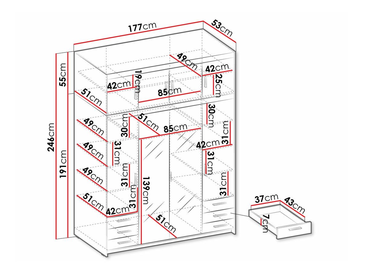 Gardróbszekrény ELENA 4D6S +, Szín: Sonoma tölgy 4454563