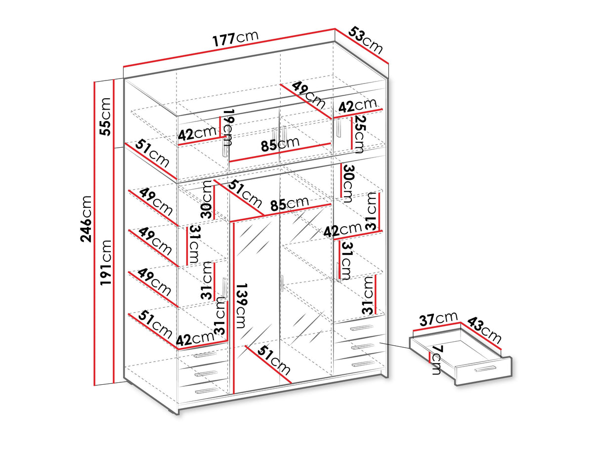Gardróbszekrény Elena 4D6S +, Szín: Tölgy