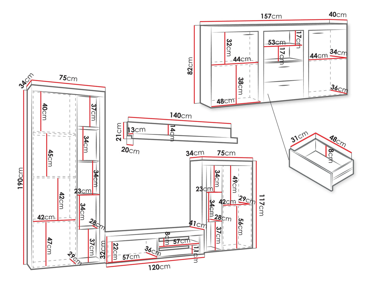 Nappali szett Rumba (Rodos) II, -világítás: Nem, Szín: Tölgy