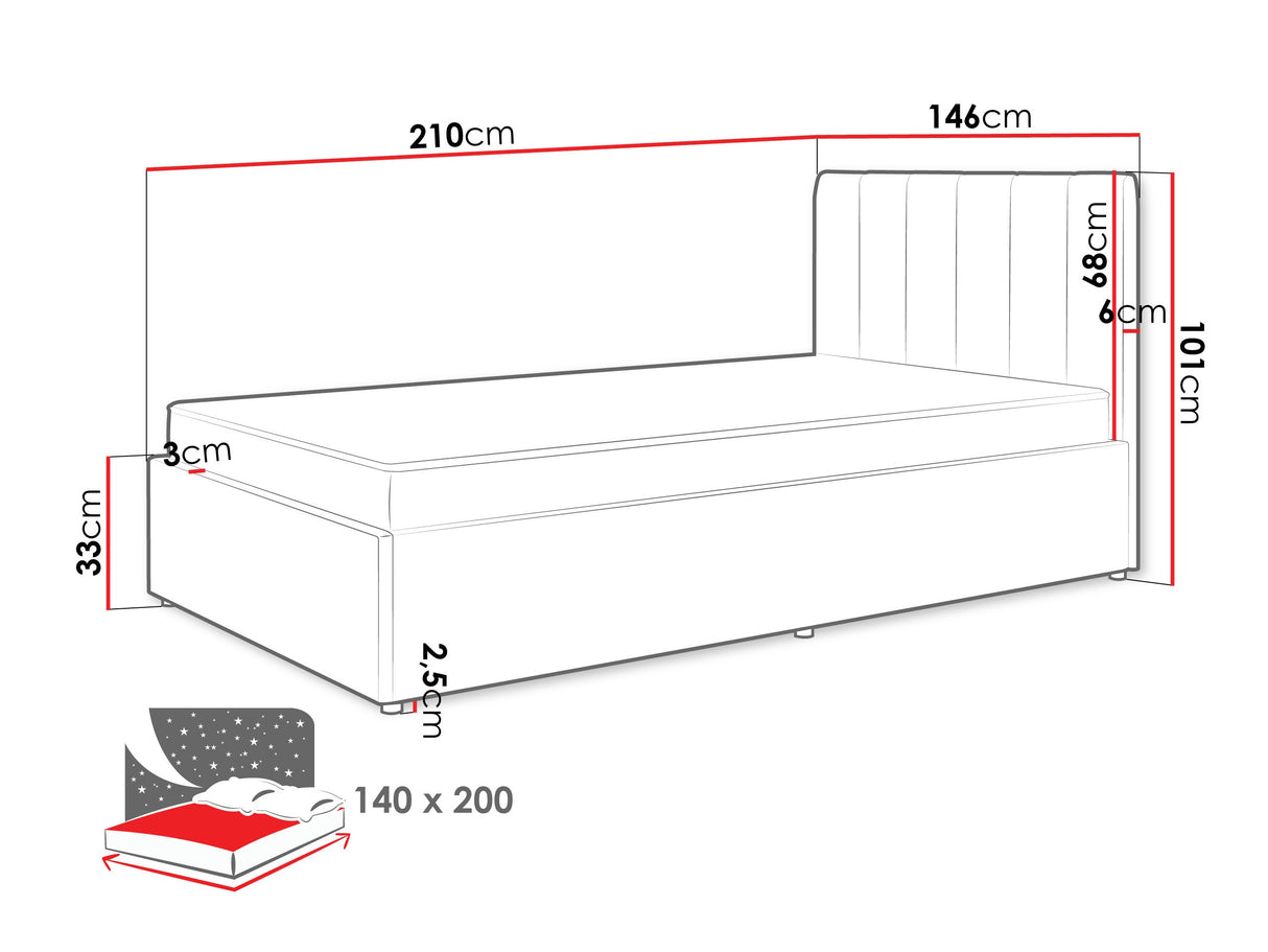 Ágy MOSSA MO12, Szín: Cloud 82, Alvó felület mérete: 140 x 200 cm