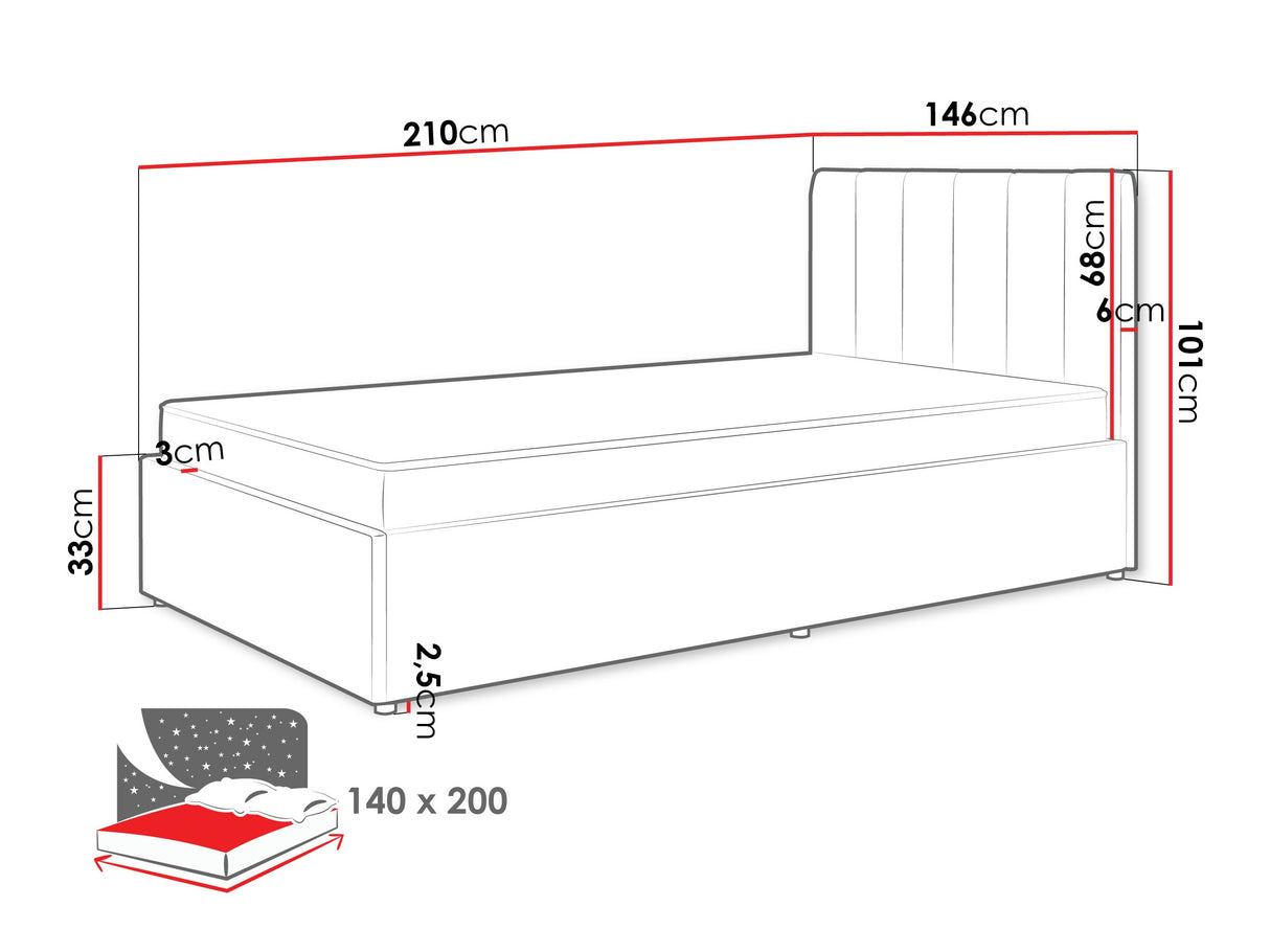 Ágy MOSSA MO12, Szín: Cloud 03, Alvó felület mérete: 140 x 200 cm