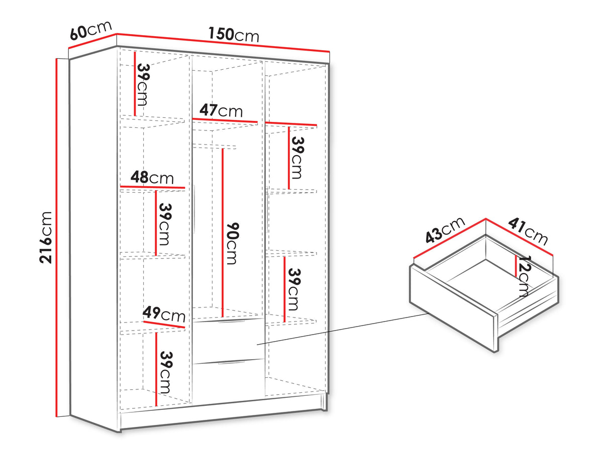 Gardróbszekrény CALWI I 150, Szín:, Fogantyú színe: 4462929