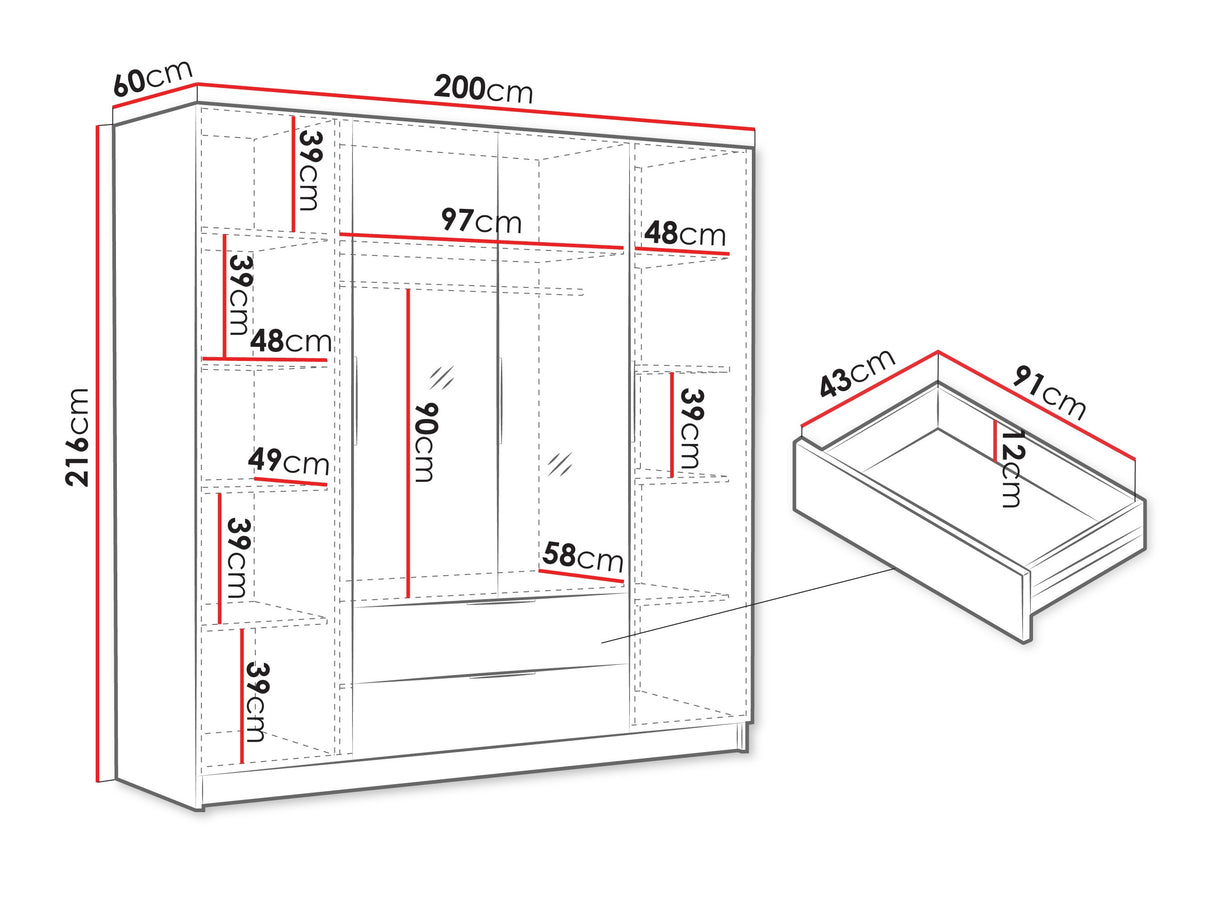 Gardróbszekrény SOFIA II 200, Szín: Dió, Fogantyú színe: Aranysárga