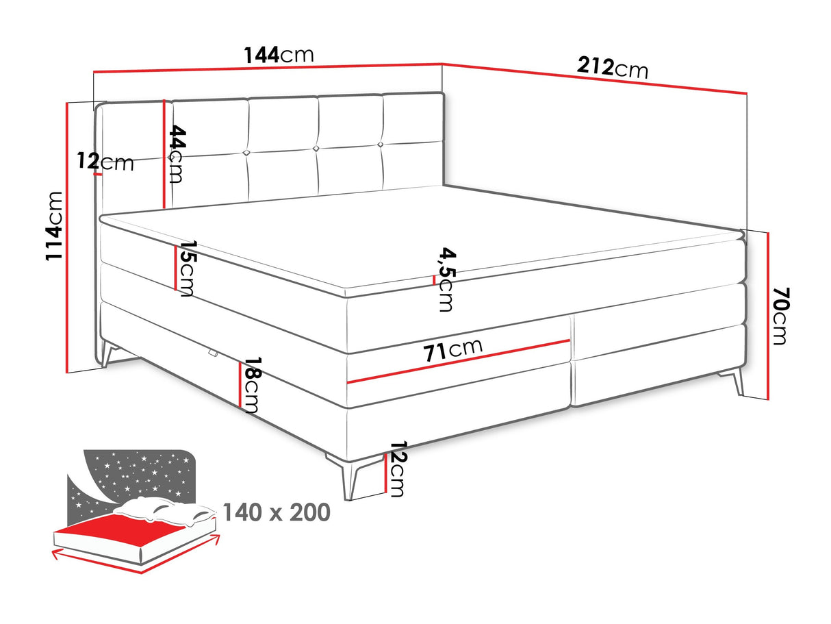 Kontinentális ágy FIRST, Alvó felület mérete: 140 x 200 cm