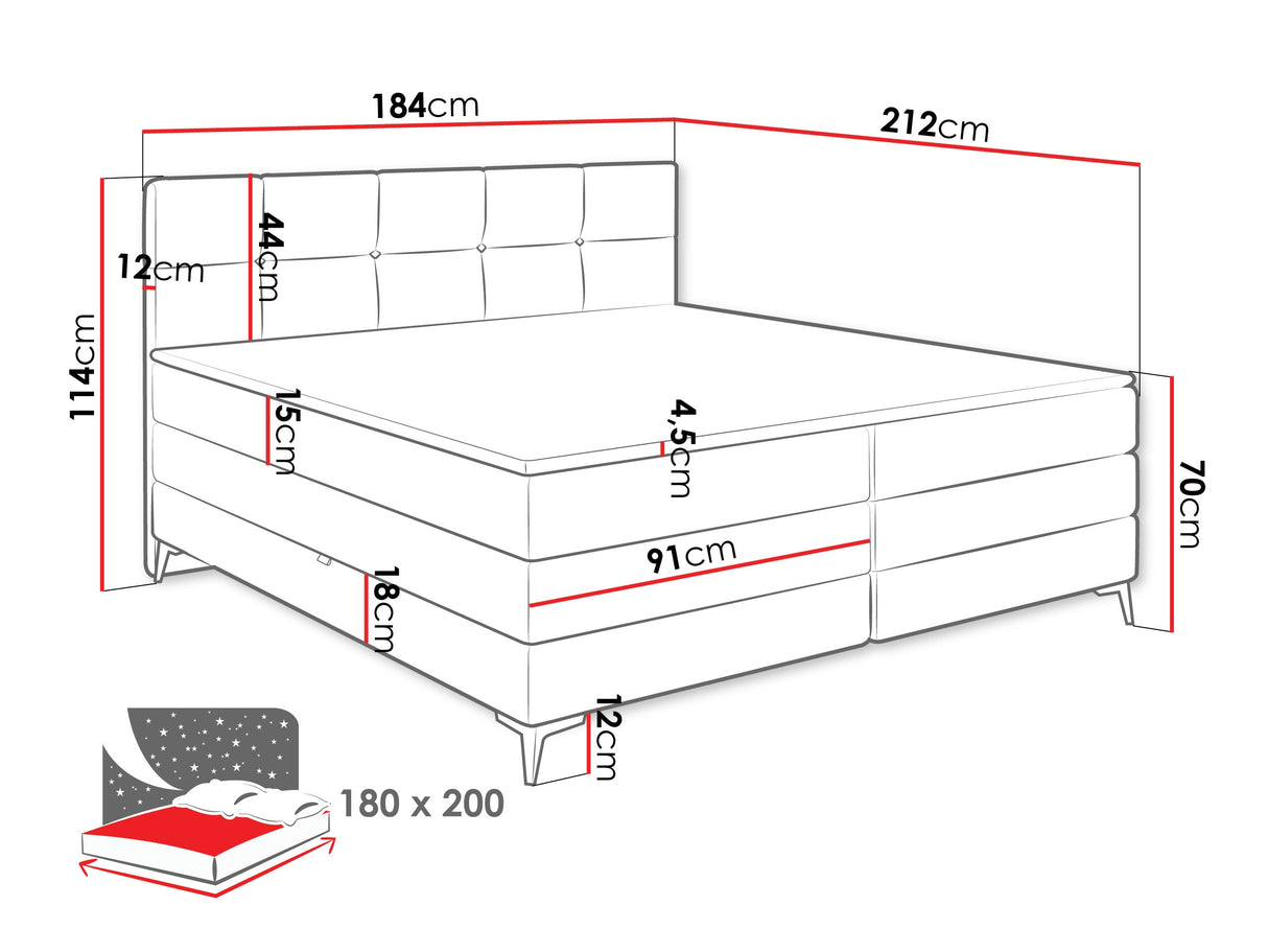 Kontinentális ágy FIRST, Alvó felület mérete: 180 x 200 cm