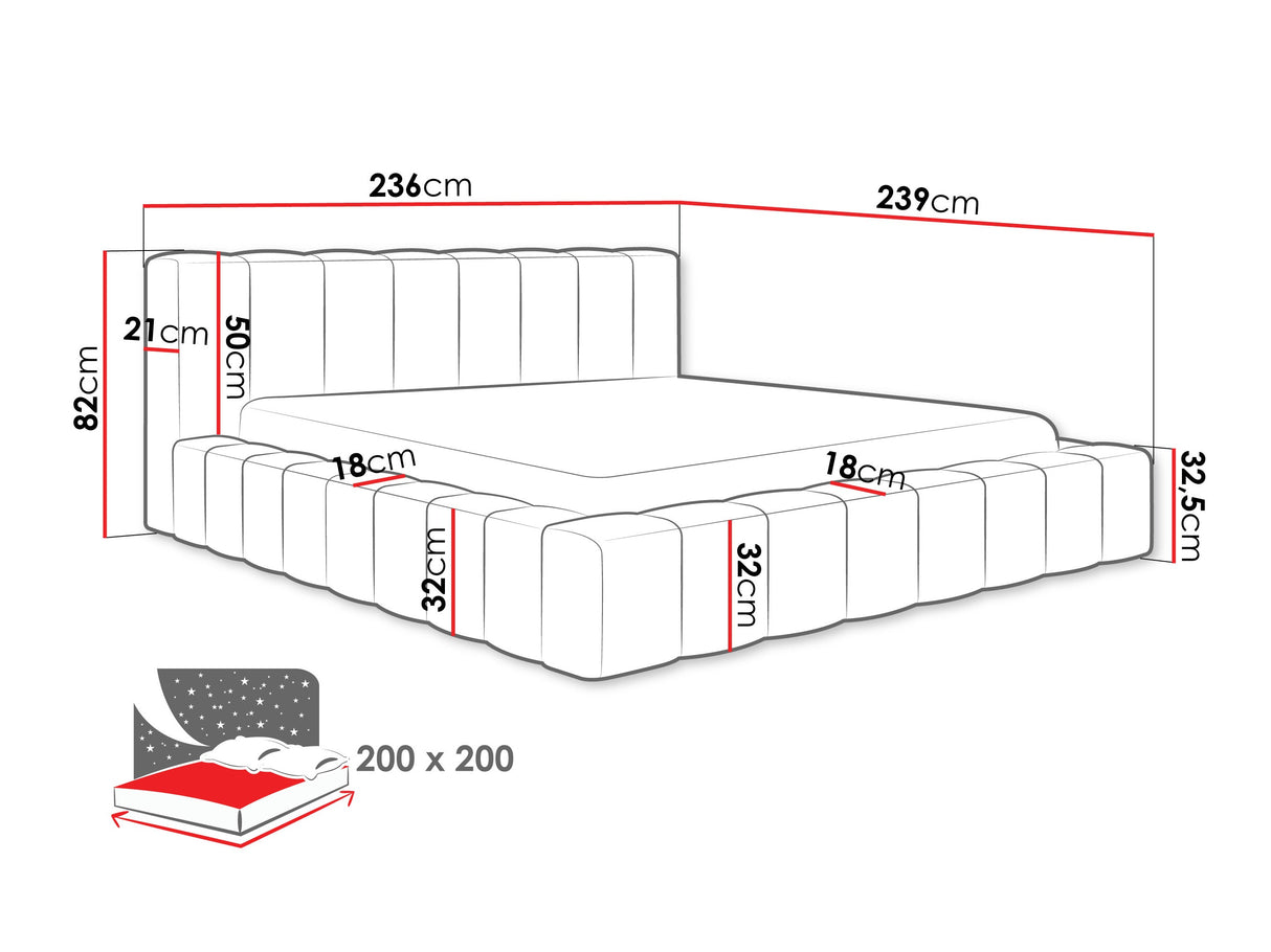 Ágy MAKIRA, Szín: Kronos 29, Alvó felület mérete: 200 x 200 cm