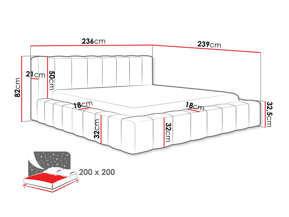 Ágy MAKIRA, Szín: Kronos 38, Alvó felület mérete: 200 x 200 cm