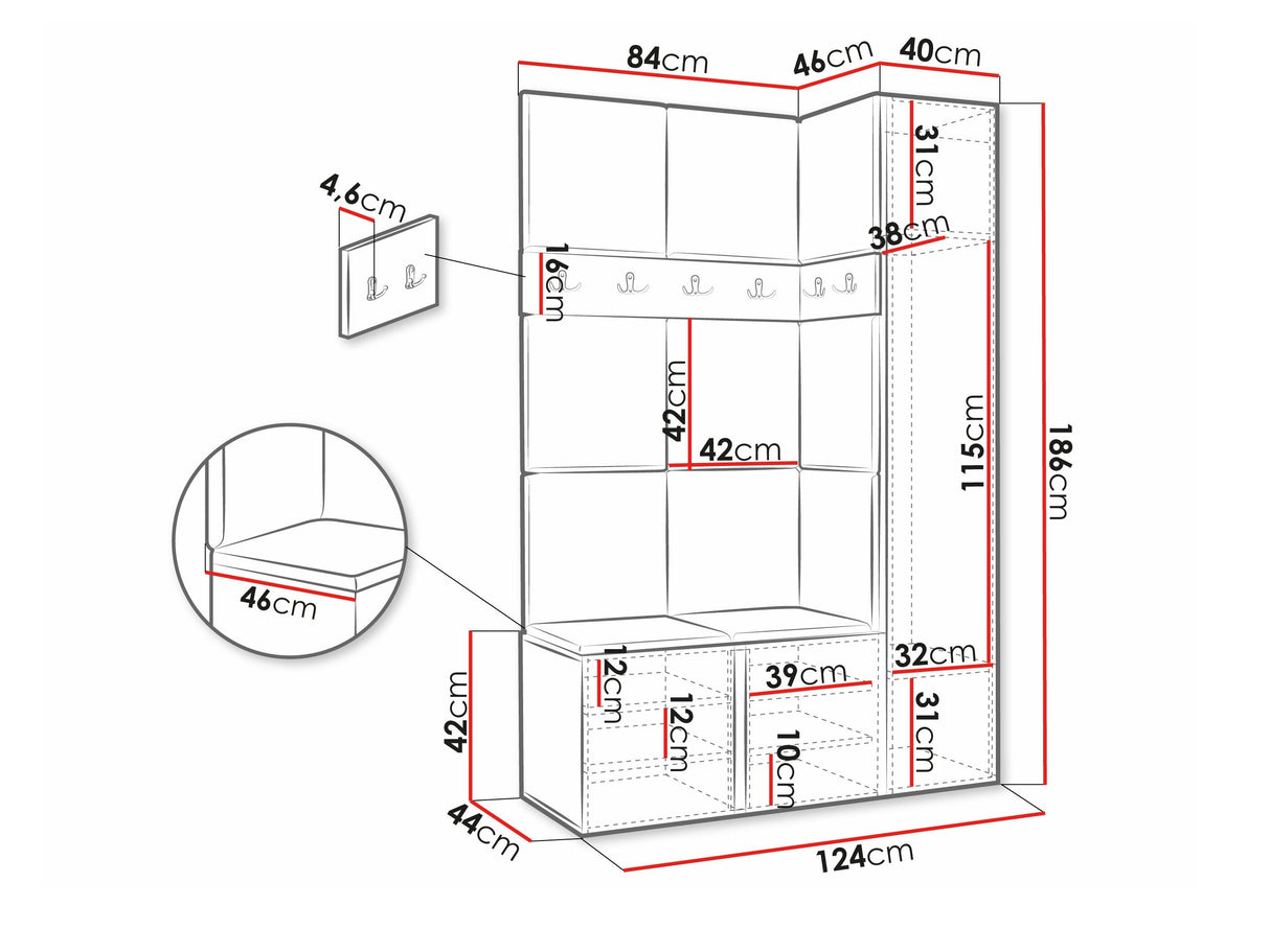 Előszoba garnitúra ORION IX (Tavasz IX), Keret színe: Fehér, Puha falpanel színe: Manila 02 4476384