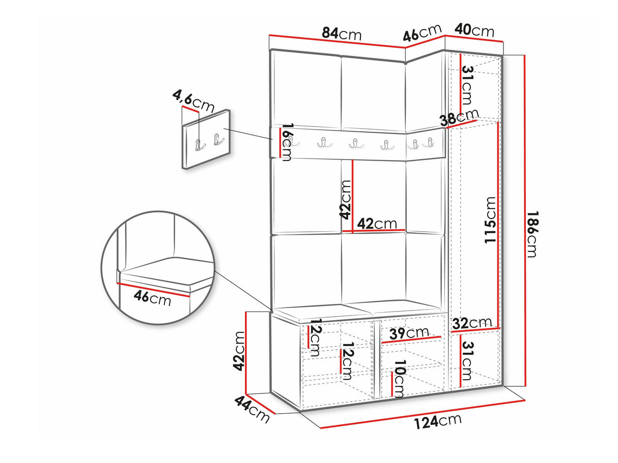 Előszoba garnitúra ORION IX (Tavasz IX), Keret színe: Fehér, Puha falpanel színe: Manila 04 4476488