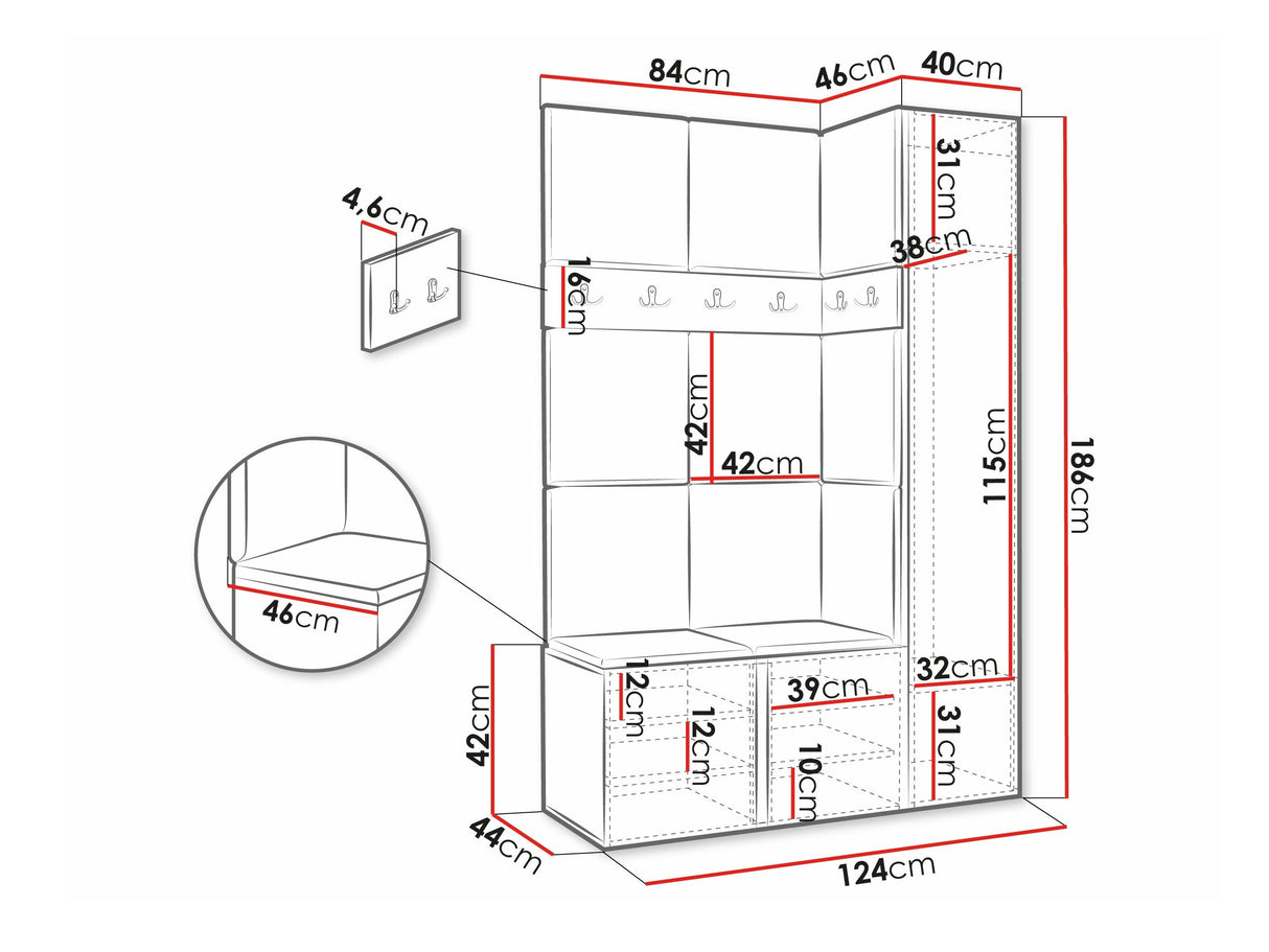 Előszoba garnitúra ORION IX (Tavasz IX), Keret színe: Fehér, Puha falpanel színe: Abriamo 3 4476528
