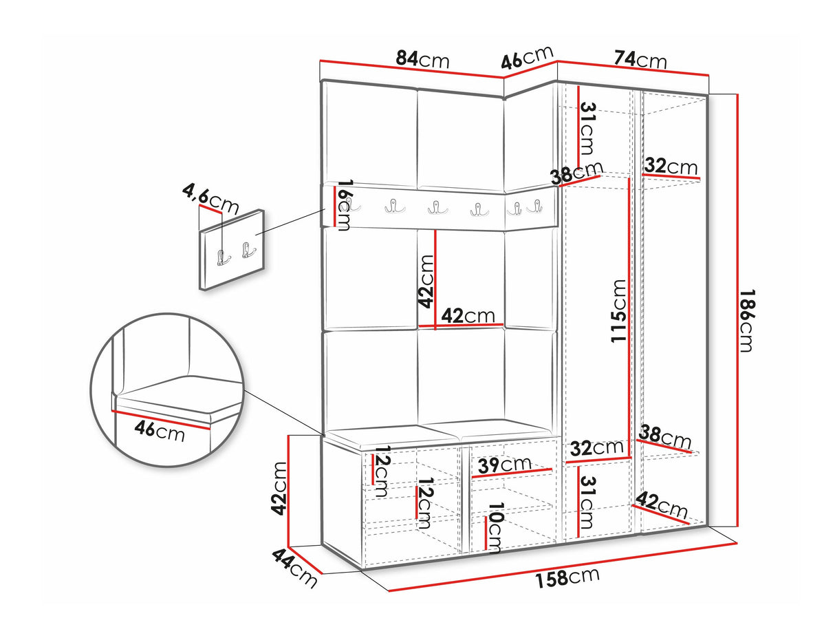 Előszoba garnitúra ORION XII (Tavasz XII), Keret színe: Fehér, Puha falpanel színe: Manila 02 4478134