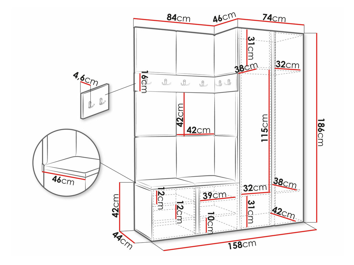 Előszoba garnitúra ORION XII (Tavasz XII), Keret színe: Fehér, Puha falpanel színe: Lágy öko-bőr 011 4478192