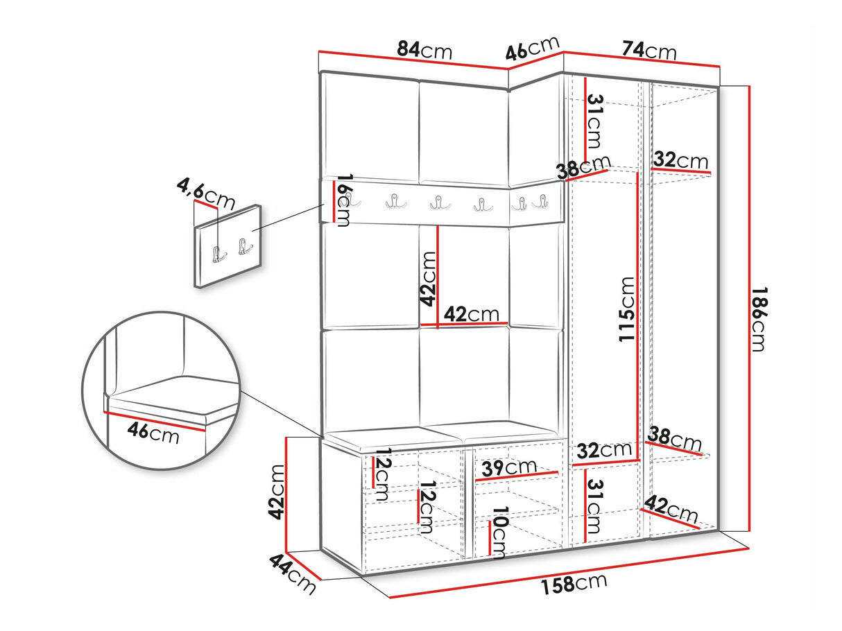 Előszoba garnitúra ORION XII (Tavasz XII), Keret színe: Grafit, Puha falpanel színe: Manila 11 4478217