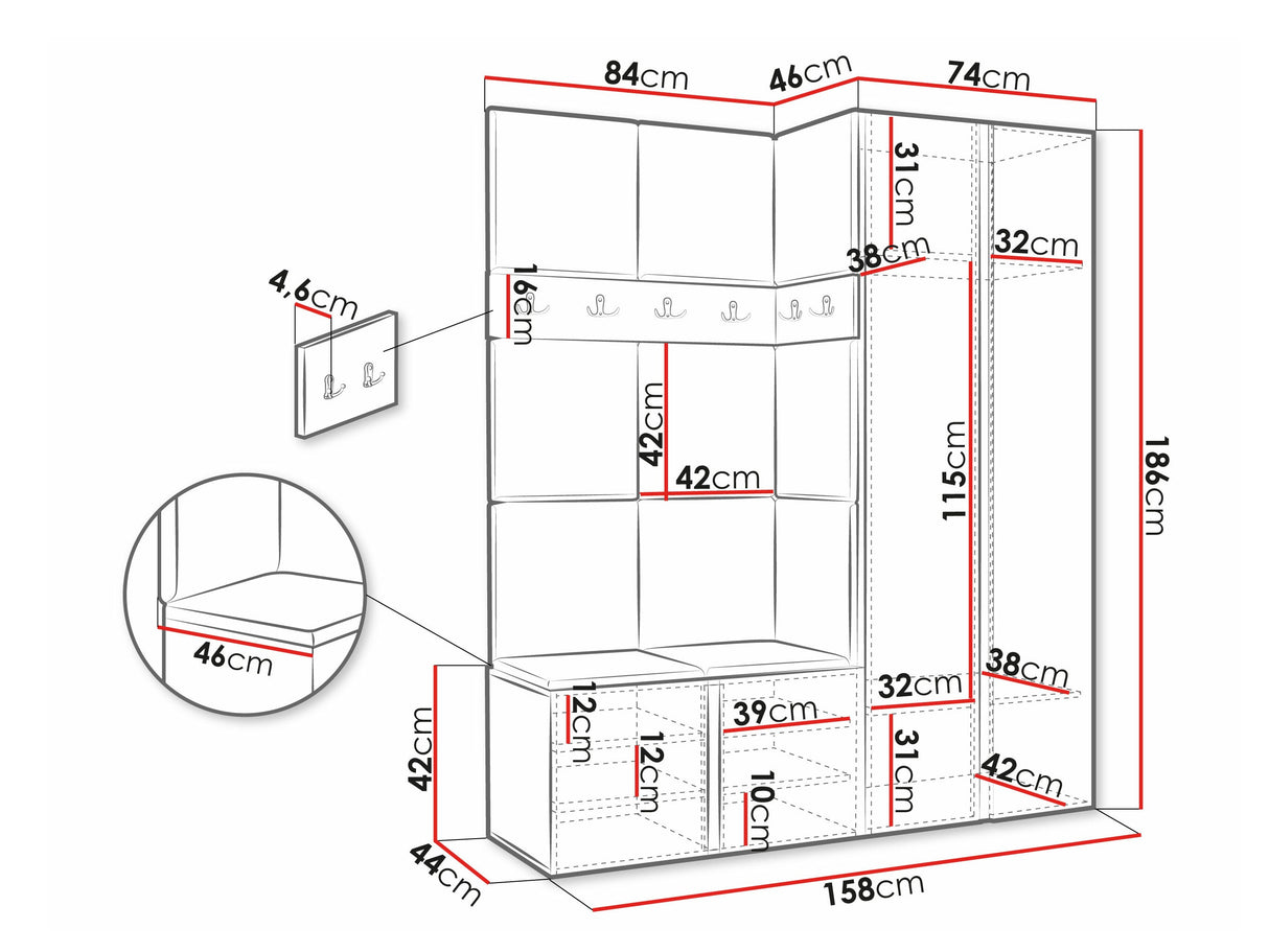 Előszoba garnitúra ORION XII (Tavasz XII), Keret színe: Grafit, Puha falpanel színe: Manila 32 4478277