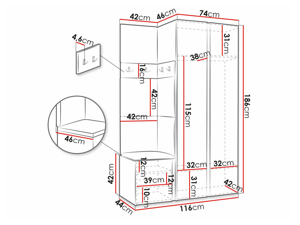 Előszoba garnitúra ORION XXVI (Tavasz XXVI), Keret színe: Grafit, Puha falpanel színe: Soft 011 4478644