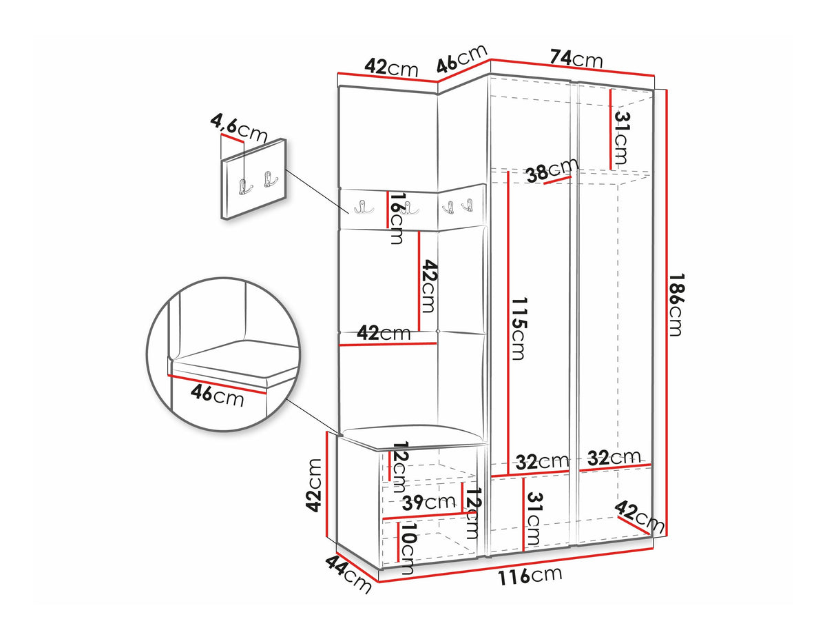 Előszoba garnitúra ORION XXVI (Tavasz XXVI), Keret színe: Fehér, Puha falpanel színe: Manila 04 4478710