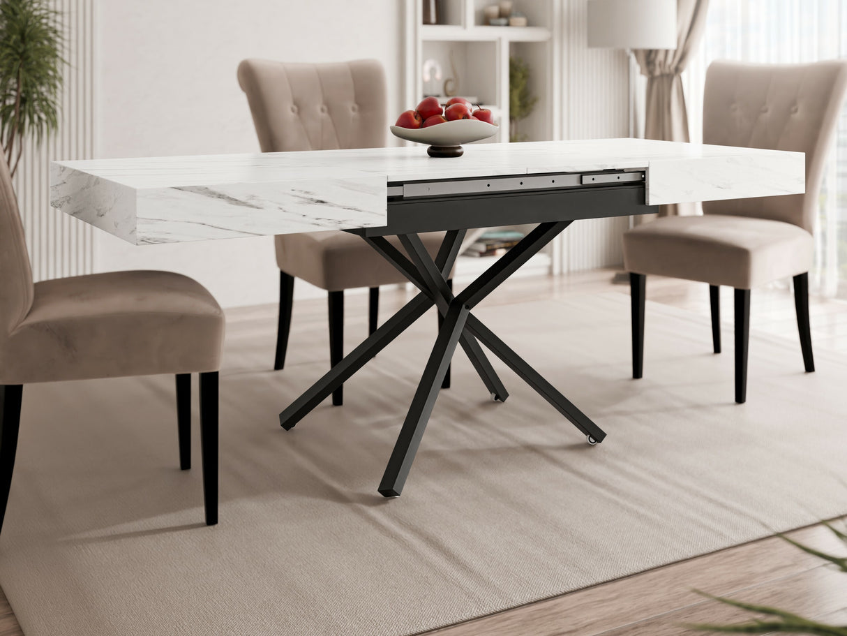 Kihajtható dohányzóasztal SANNA X, színe: Fehér márvány