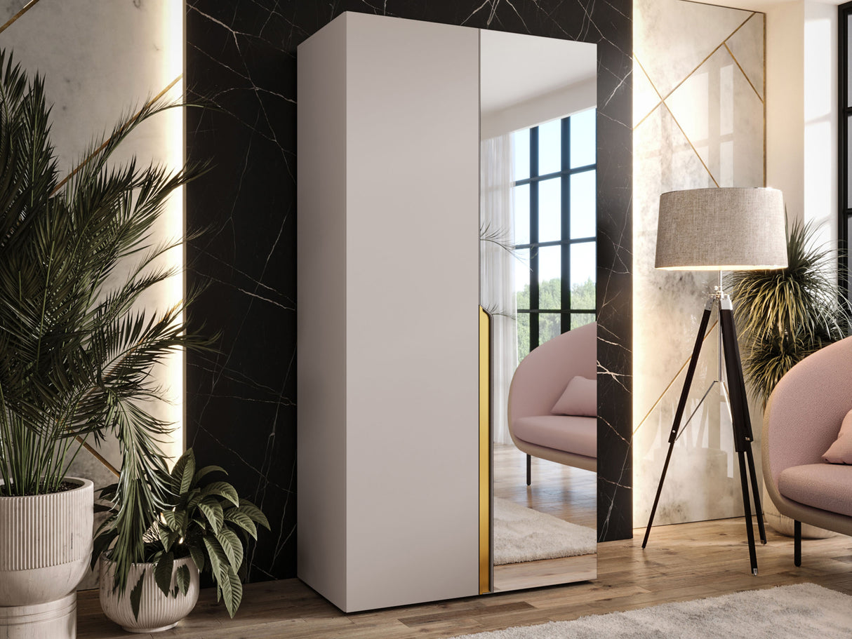 Gardróbszekrény MILA 2 100, Szín: Kasmír, Fogantyú színe: Aranysárga