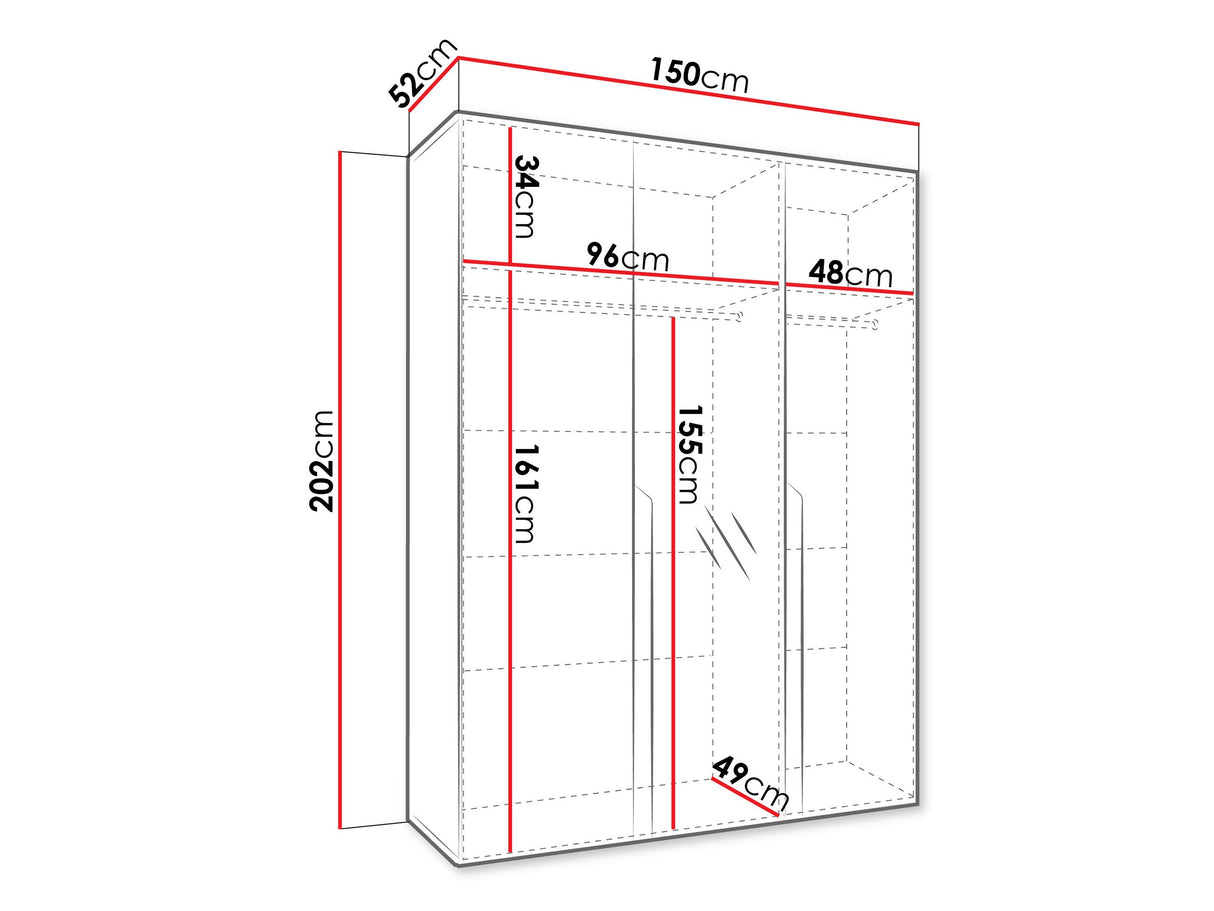 Gardróbszekrény MILA 2 150, Szín:, Fogantyú színe: