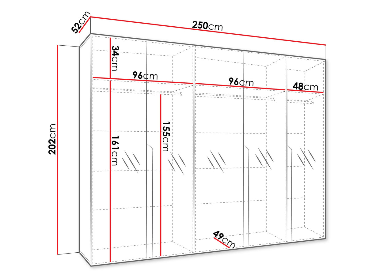 Gardróbszekrény MILA 3 250, Szín:, Fogantyú színe: