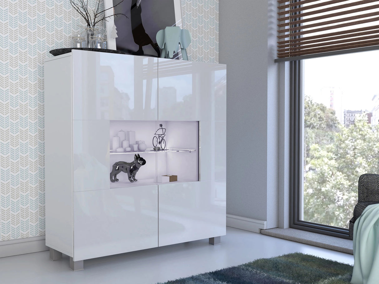 Szekrény Calabrini (Bralani BR01), -világítás: Kék, Szín: Fehér + Fényes fehér 4505756